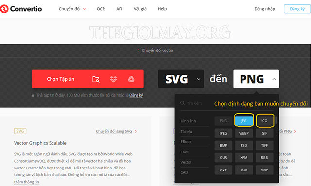 Nếu bạn muốn chuyển SVG sang JPG hay ICO thì hãy quay lại đường link ở bước 1