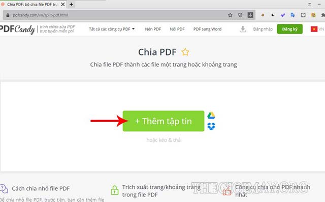 Thêm file PDF cần tách nhỏ vào